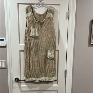 Beige Sleeveless Knit Dress with Pockets
